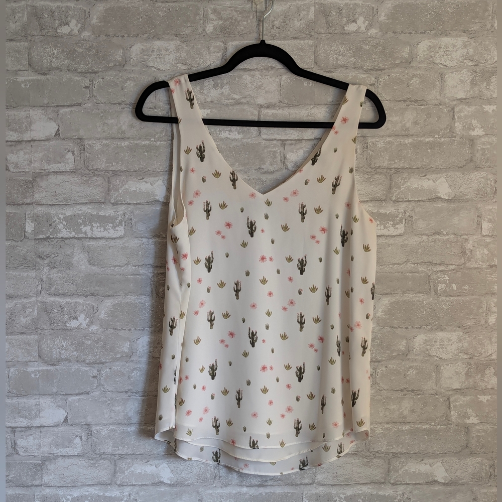 RW&Co Cactus Print Sleeveless Top - Cream